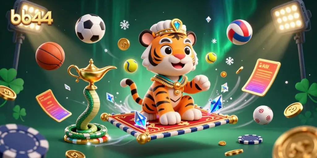 Engage with bb44's thrilling casino adventure featuring a sultan, genie, and dazzling sports elements.