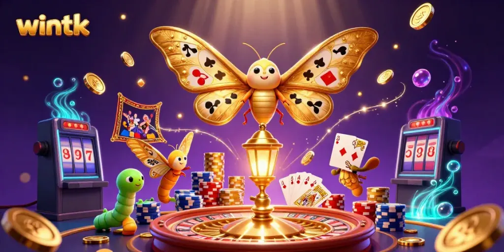 Engage with the vibrant world of wintk, showcasing a lively casino scene with captivating golden elements.