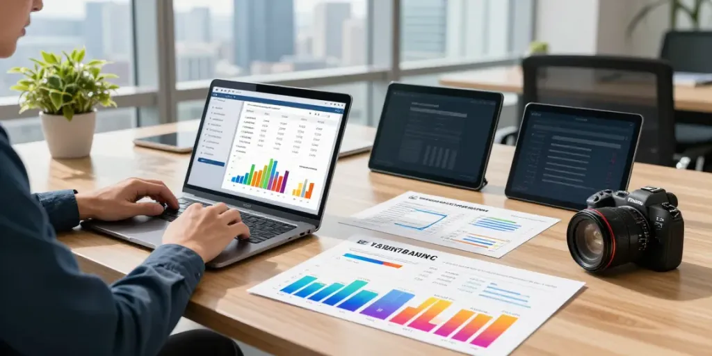 Analyzing payday loans Alberta options in a modern office environment with financial documents and laptop.