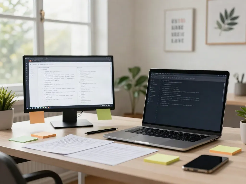 Writing effective blog outlines with AI in a creative workspace.