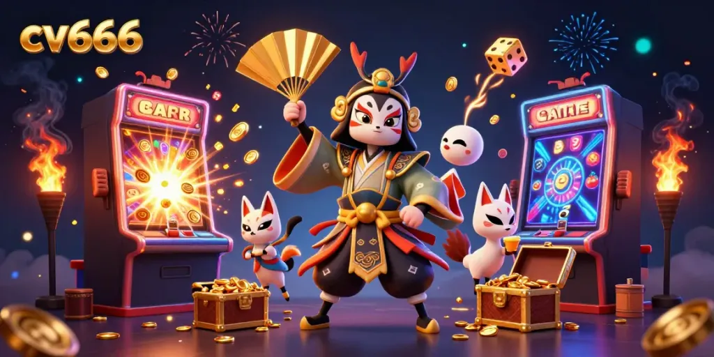 Experience high-stakes excitement with cv666 at a vibrant casino scene featuring animated characters.