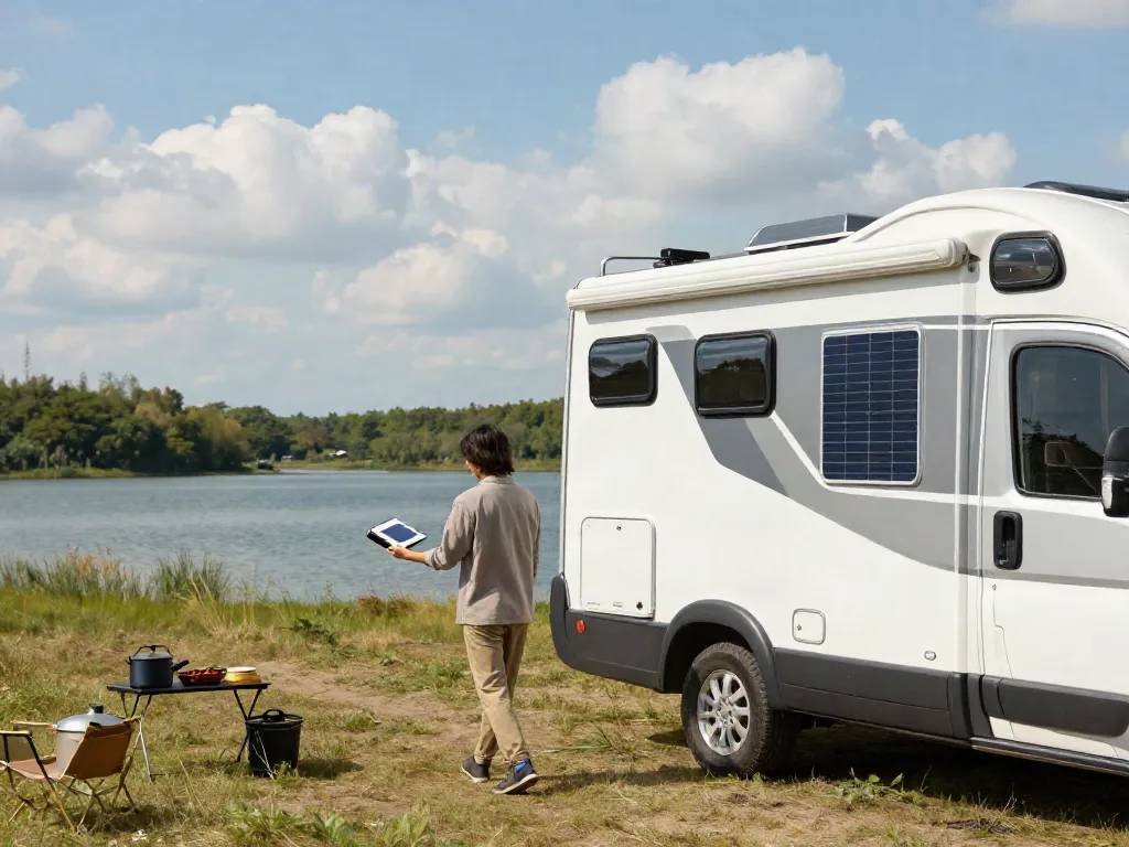 Explore the advantages of a lithium battery for RV living, showcasing a modern RV in nature.