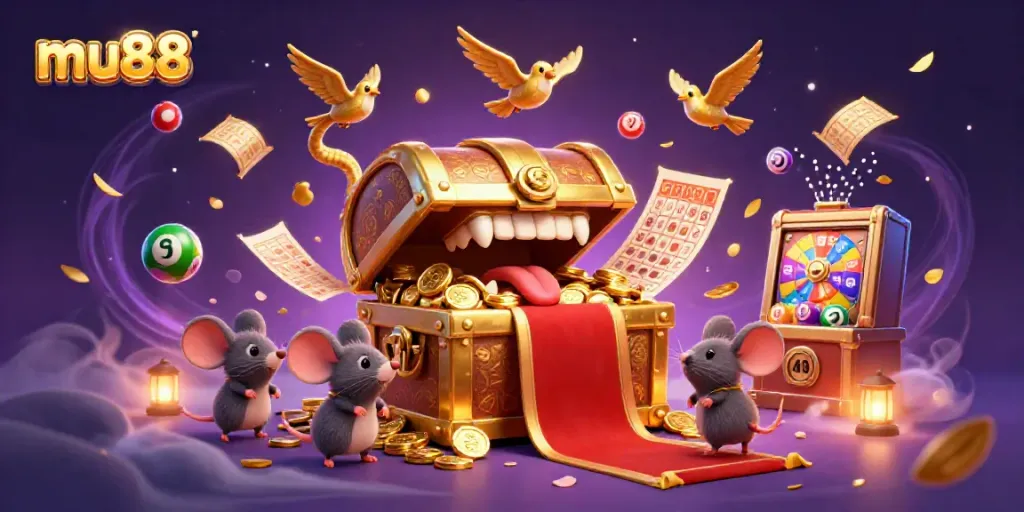 Spin the lottery at mu88 with adventurous mice and a treasure chest filled with riches.