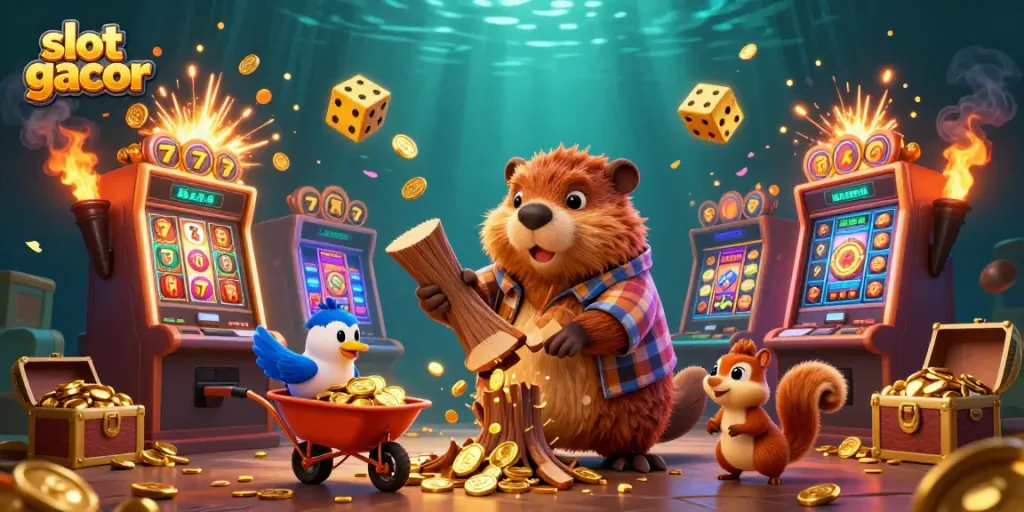 Experience the thrill of slot gacor with vibrant characters and casino symbols bursting with energy