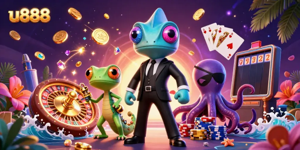 Experience the excitement of u888 with vibrant characters and dynamic casino elements.