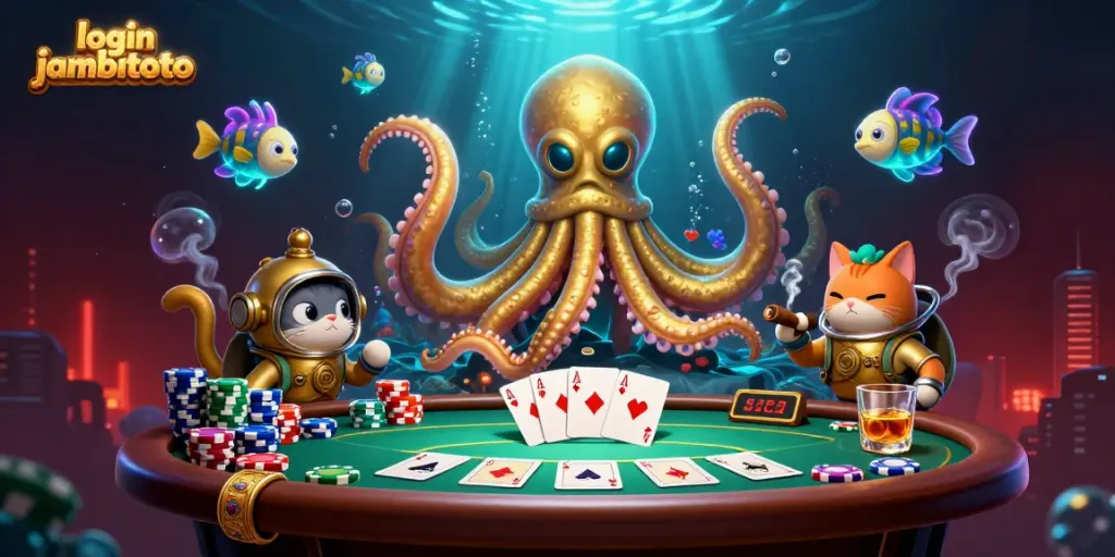 Enhance your gaming experience with login jambitoto, where a kraken and diving cat invite luck at poker tables.