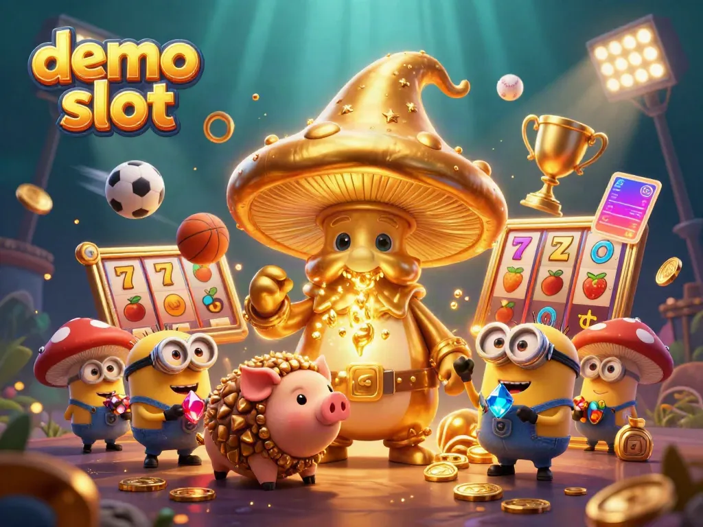 Play a demo slot game illustrated by magical characters and vibrant casino elements in a dynamic scene.