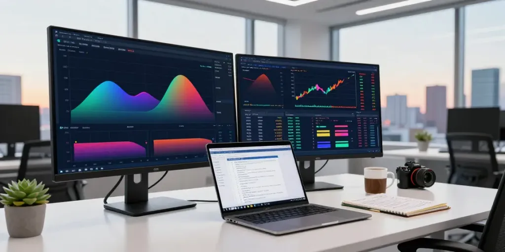 Trader utilizing TradingView charts in a modern workspace for effective market analysis.