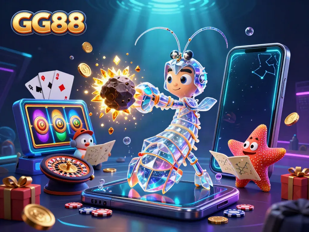 Experience the excitement of GG88 with vibrant 3D characters and casino-themed elements exploding with winnings.
