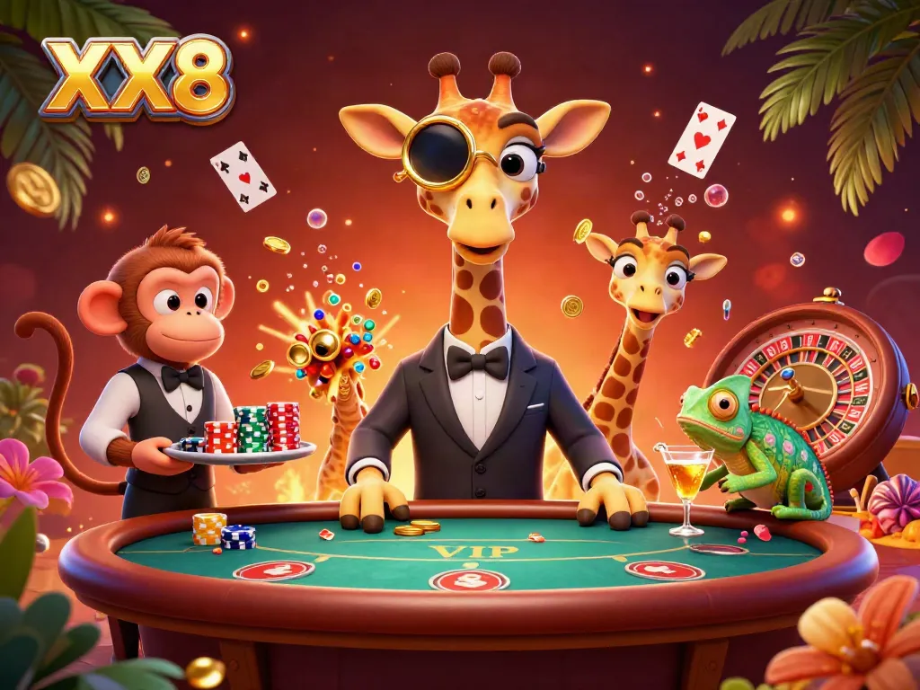 Experience the thrill of XX8 casino gaming with vibrant characters and elements in an energetic scene.