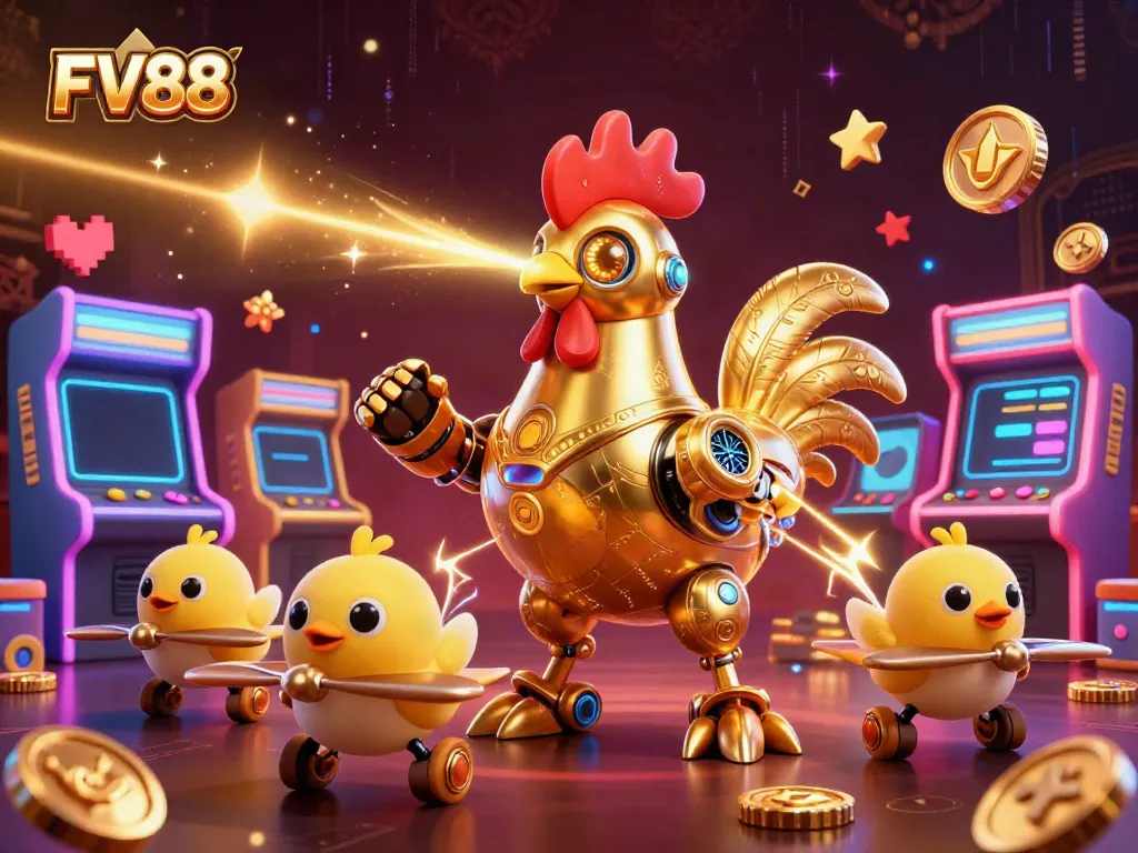 Experience thrilling casino entertainment with FV88 in a vibrant and colorful gaming scene.