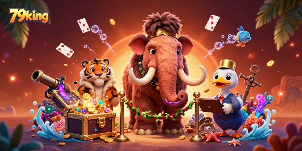 Experience thrilling gaming action at 79king with a majestic mammoth bouncer, exclusive VIPs and vibrant casino elements.