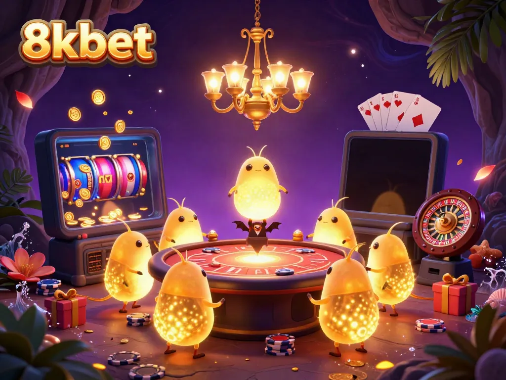 Experience vibrant fun at 8xbet's casino as glowworms light up games and prizes.