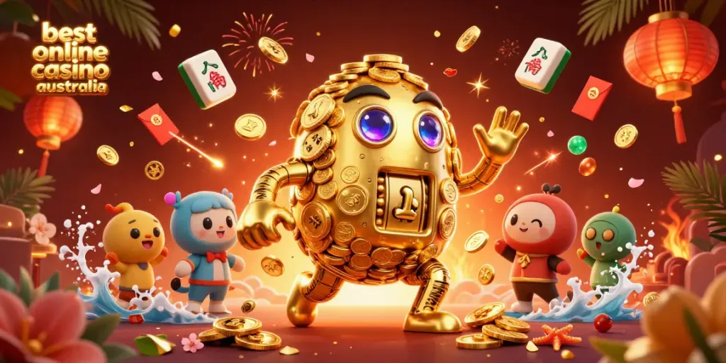 Experience the thrill at the best online casino Australia with a stunning golem and festive game elements.