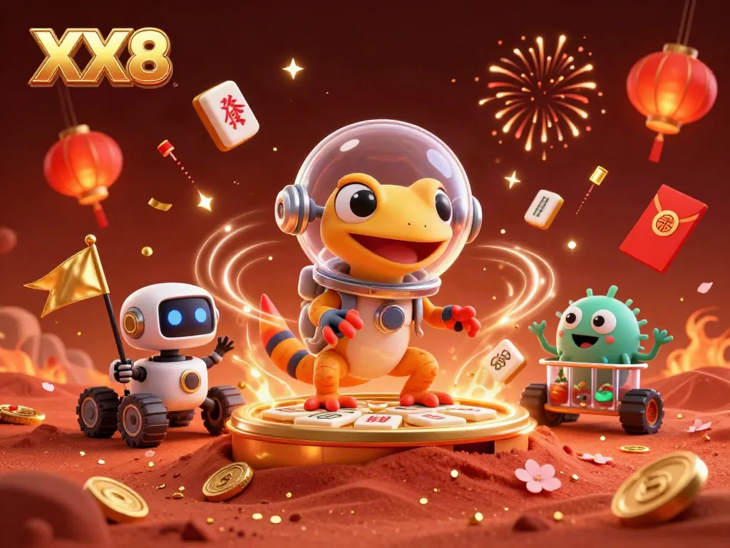 Experience the vibrant XX8 casino with a Martian gecko uncovering treasures amidst dynamic games.